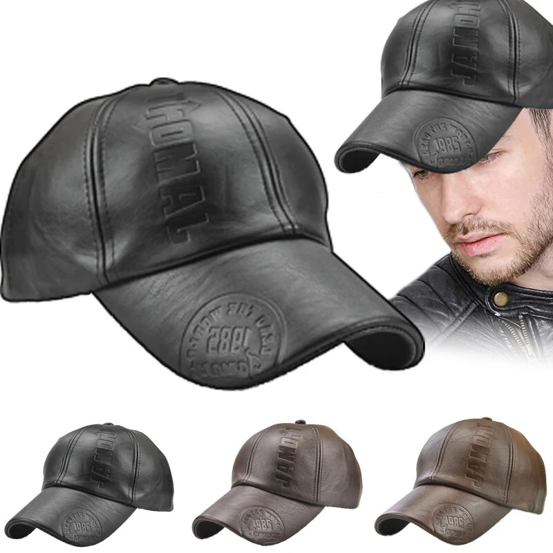 (image for) Collrown Fashion Baseball Cap Outdoor Men's Adjustable PU Leather Hat Letters Embossed Casual Hats Women Unisex Sport Sun Visor Hat